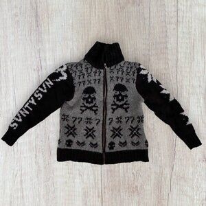 AMERICAN EAGLE 77 Kids Skull Crossbones Mock Neck Cardigan Sweater Boys S 7 8